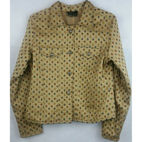 Daniel K Woman's (L)  Gold Jacket with Blue/Red/Yellow Dots-Trucker Jacket Style - Picture 6 of 9